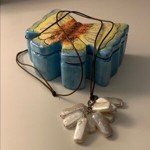 Pearl Pendant Necklace on Brown Cord